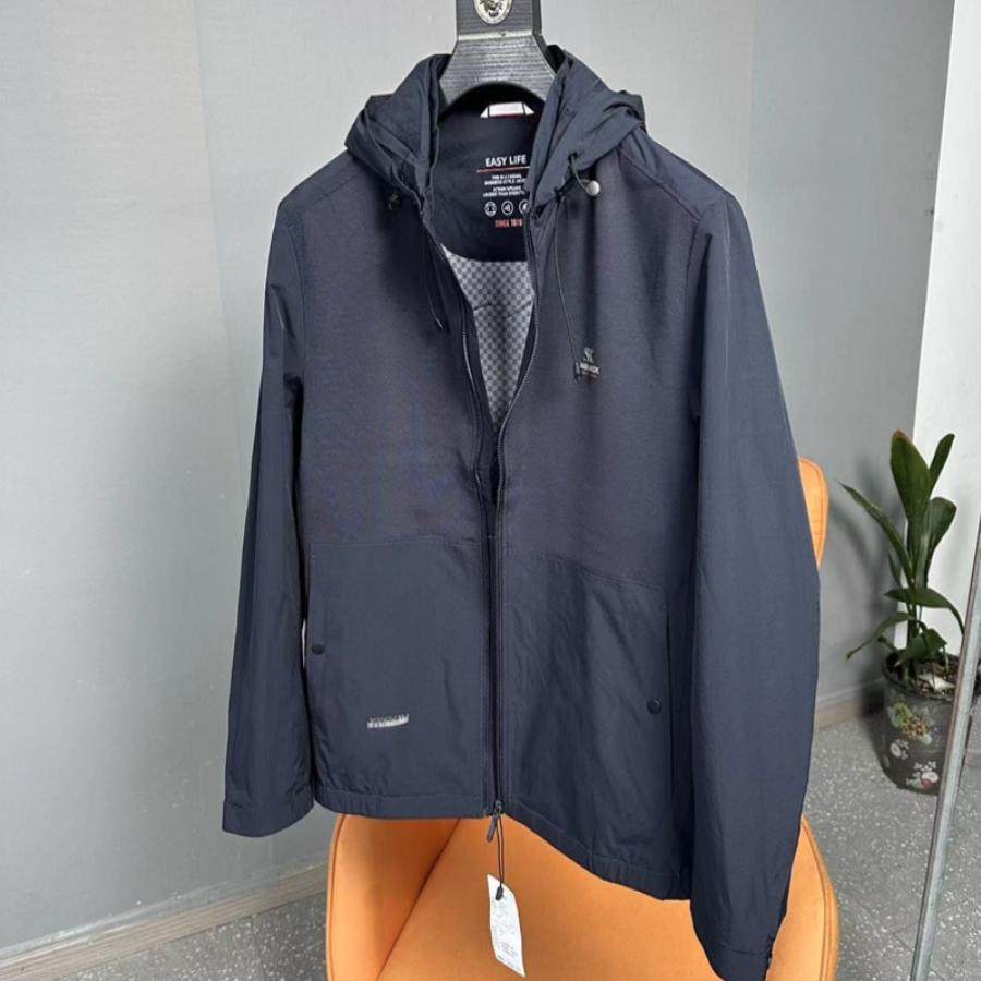 拼接设计连帽可脱卸立领夹克外套