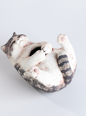 元气造物～生活艺术 陶猫 花器（白亚器）N24B366