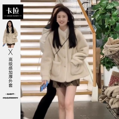 小香风立领仿水貂毛绒环保皮草女冬季2025新款高级感上衣毛毛外套