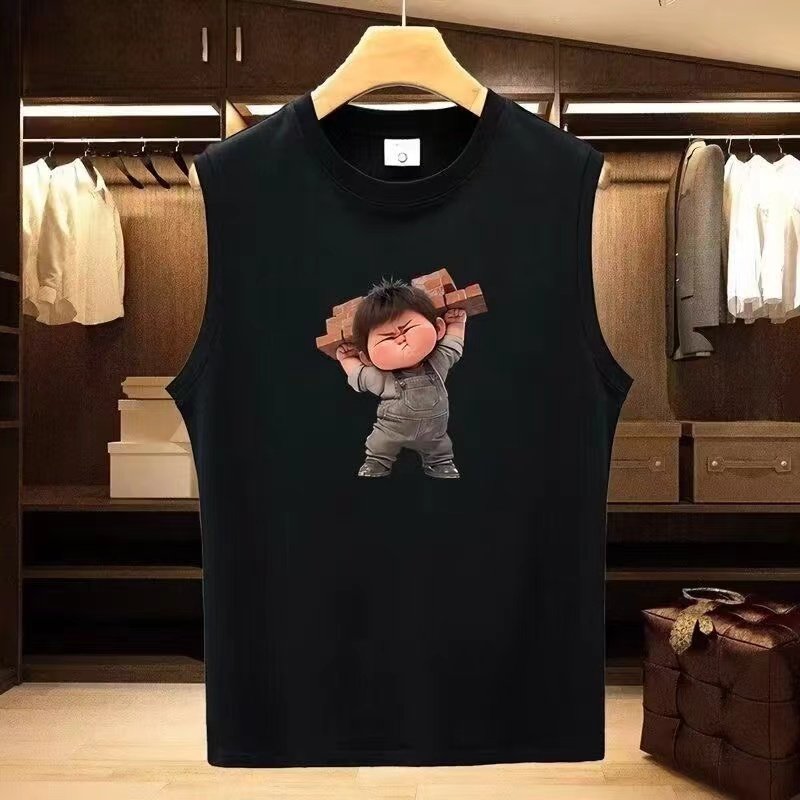 重磅230克纯棉背心男士夏季小胖子搬砖印花坎肩运动健身无袖T恤衫,男装,T恤,淘宝优惠券,粉丝福利购,淘宝优惠卷