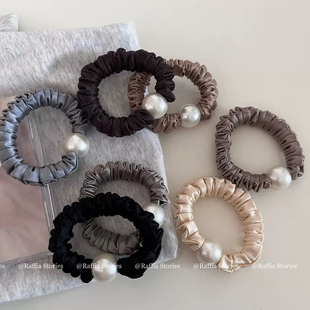 Raffia韩系褶皱小肠发圈绸缎面气质珍珠简约扎发头绳日常基础皮筋