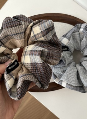Raffia韩国磨毛拼接格纹大肠发圈学院风减龄马尾头饰布艺秋冬发饰