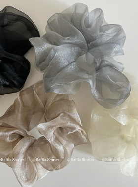 Raffia欧根纱珠光超仙大肠圈头花发圈春夏扎马尾发饰挺括头绳女