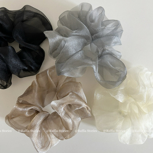 Raffia欧根纱珠光超仙大肠圈头花发圈春夏扎马尾发饰挺括头绳女