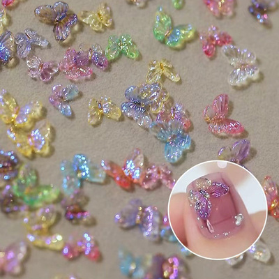 美甲饰品立体炫彩极光精灵树脂蝴蝶混彩装指甲装饰美甲店专用配饰