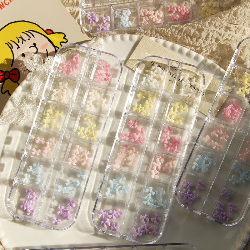 迷你蝴蝶结美甲饰品马卡龙彩色百搭立体小领结树脂diy穿戴甲配饰