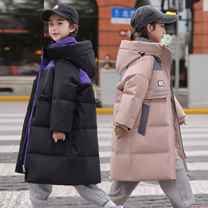 巴拉中大童羽绒服女孩中长款学生冬季过膝儿童加厚白鸭绒宽松外套