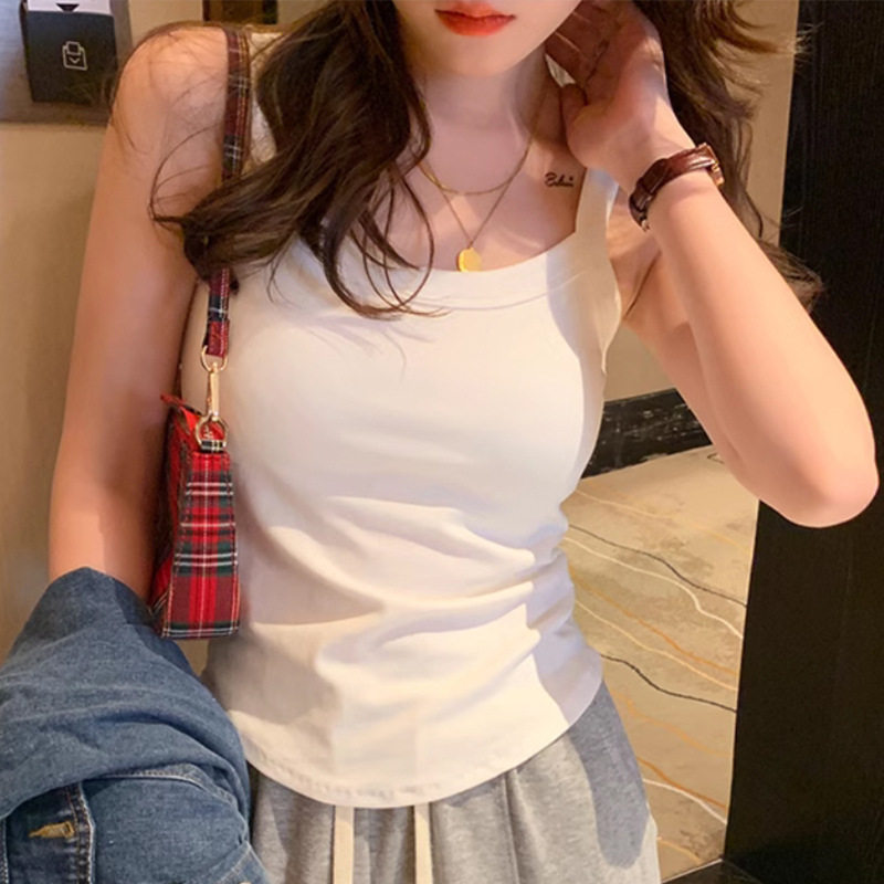 纯欲辣妹纯棉吊带美背背心一体式带胸垫裹胸修身外穿打底短款上衣