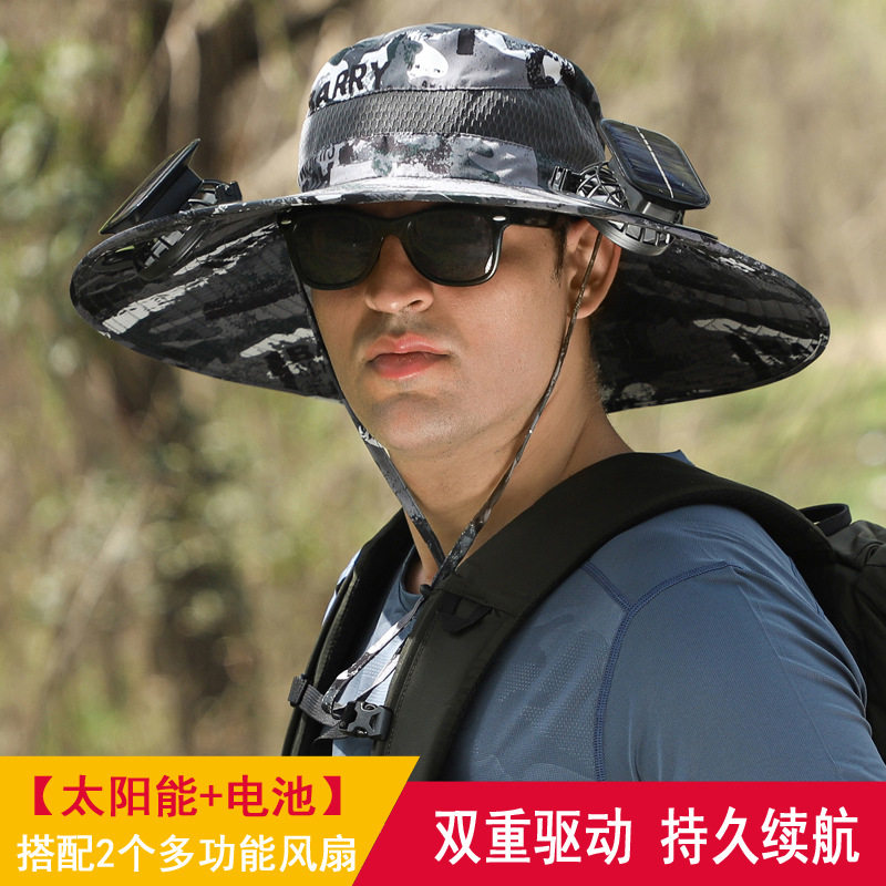 可充电大风力挖洞式风扇凉帽子男士户外休闲太阳能风扇速干钓鱼帽