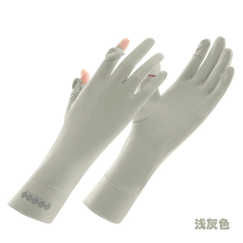 夏季女防紫外线露指加长款冰丝袖套开车骑行运动外卖防滑防晒手套