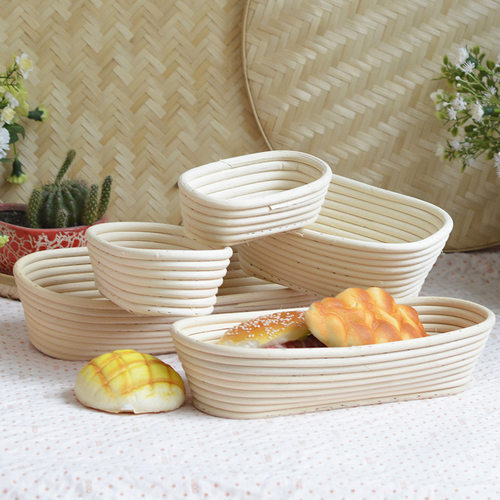 新款圆形印尼藤编面包发酵篮 家用烘培面包篮圆形椭圆手工编织篮