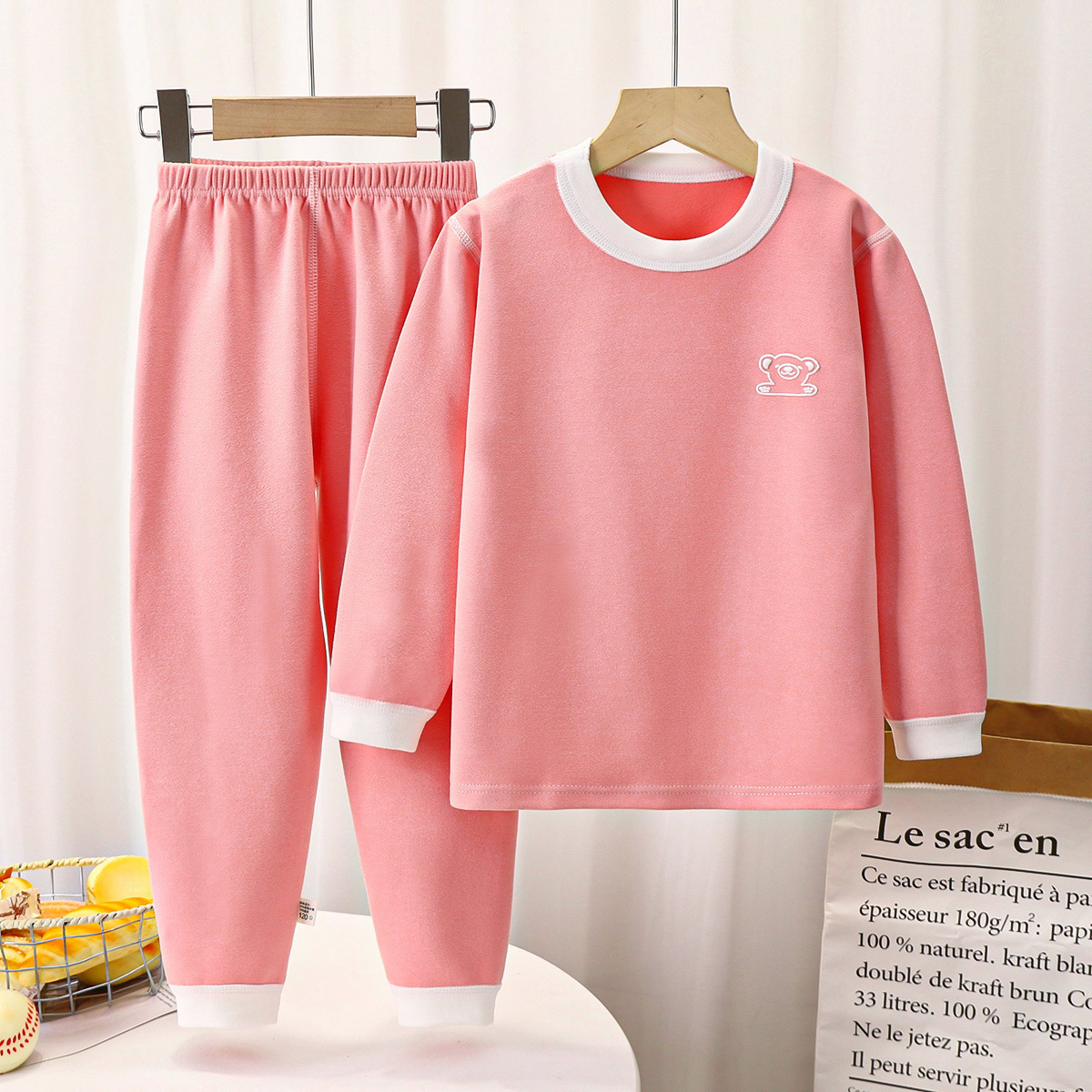 儿童无骨德绒中高领新款秋衣秋裤套装男女宝条纹加厚保暖内衣套装