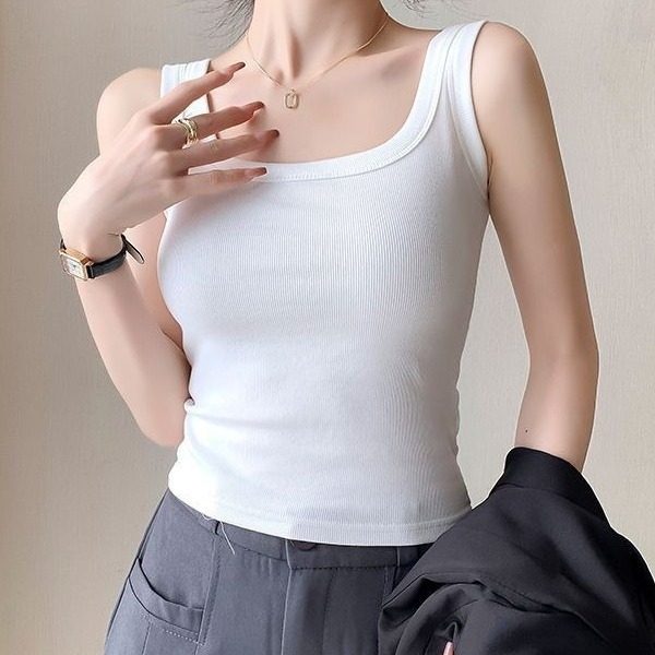 螺纹棉吊带背心女内搭遮副乳打底无袖上衣修身可外穿高弹修身紧身