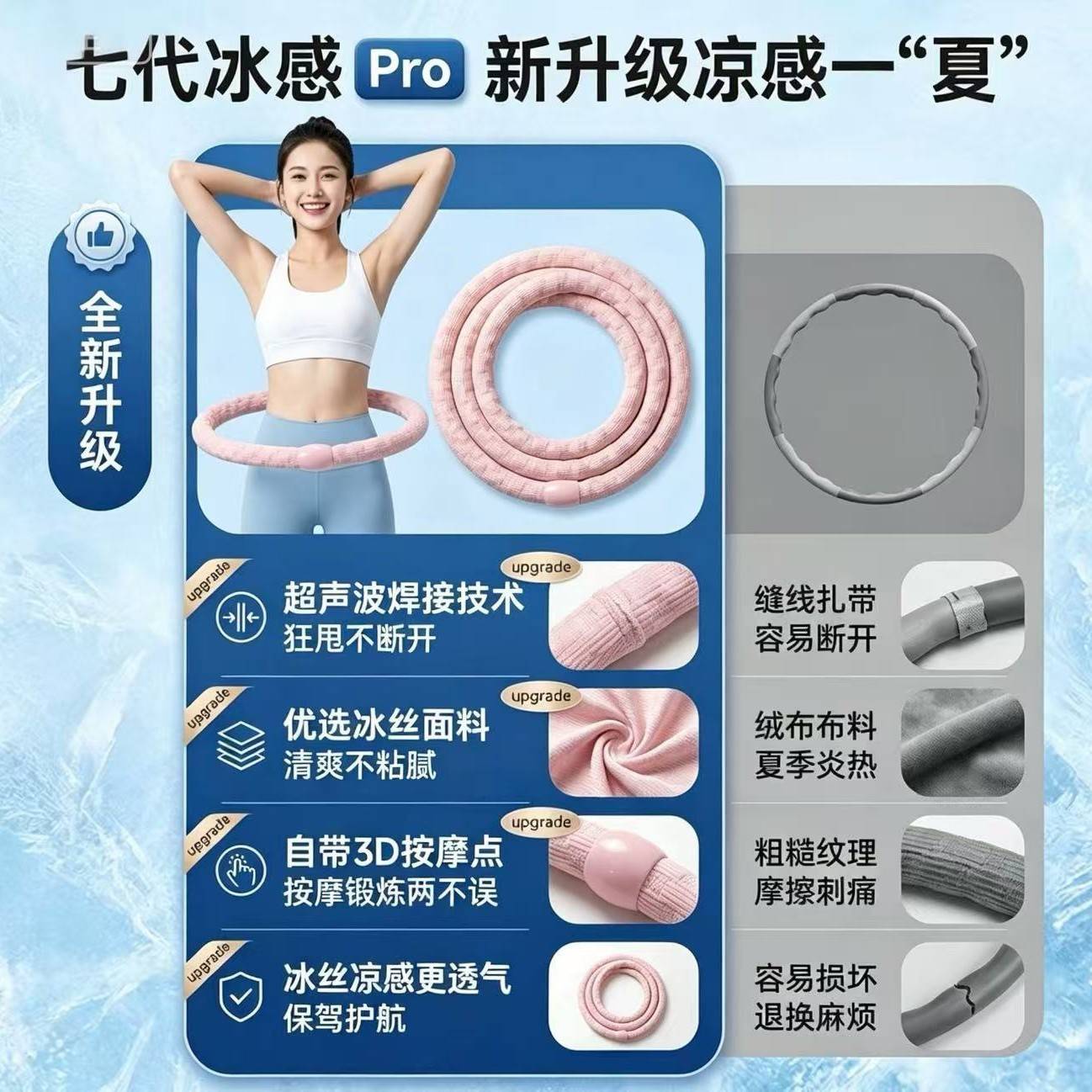 夏季运动健身软体冰丝呼啦圈带凸点按摩亲肤材质加重款静音不伤腰