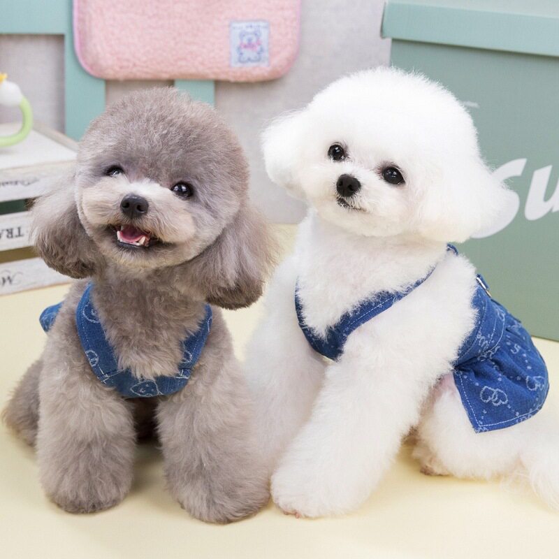 宠物衣服春夏季新款狗狗牛仔裙情侣装背带泰迪比熊小型犬猫咪夏装
