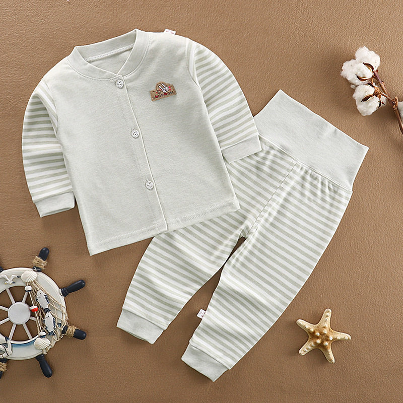 婴儿彩棉衣服宝宝高腰护肚裤套装纯棉秋衣秋裤男女童可开档内衣裤