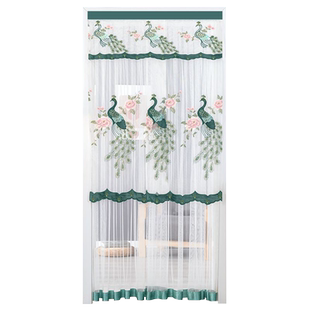 防蚊虫遮光蕾丝纱门帘免打孔室内卧室双开刺绣隔断帘新款布艺家用