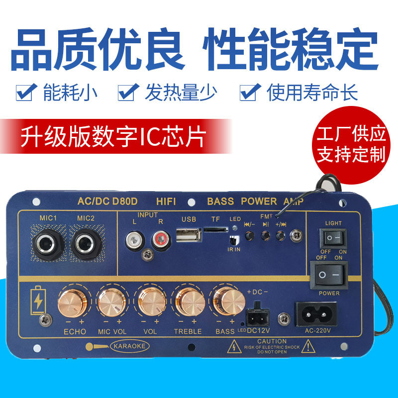带充电数字插卡蓝牙三用车载带混响可接MIC功放板60W