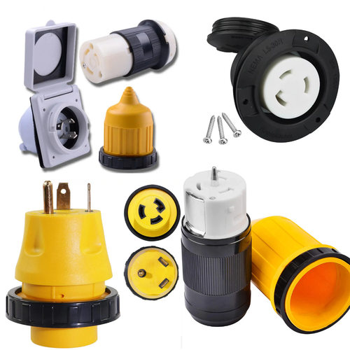 美式房车125V后置拉环电源插头15A30A50A黑色尼龙铜脚ETL公母插头