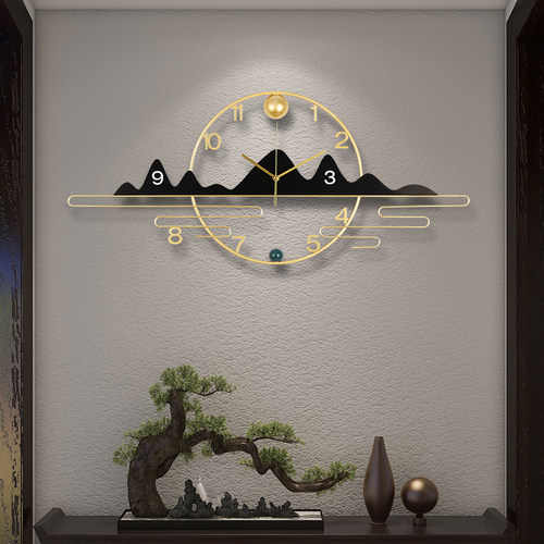 客厅家用简约高档横款免打孔挂钟