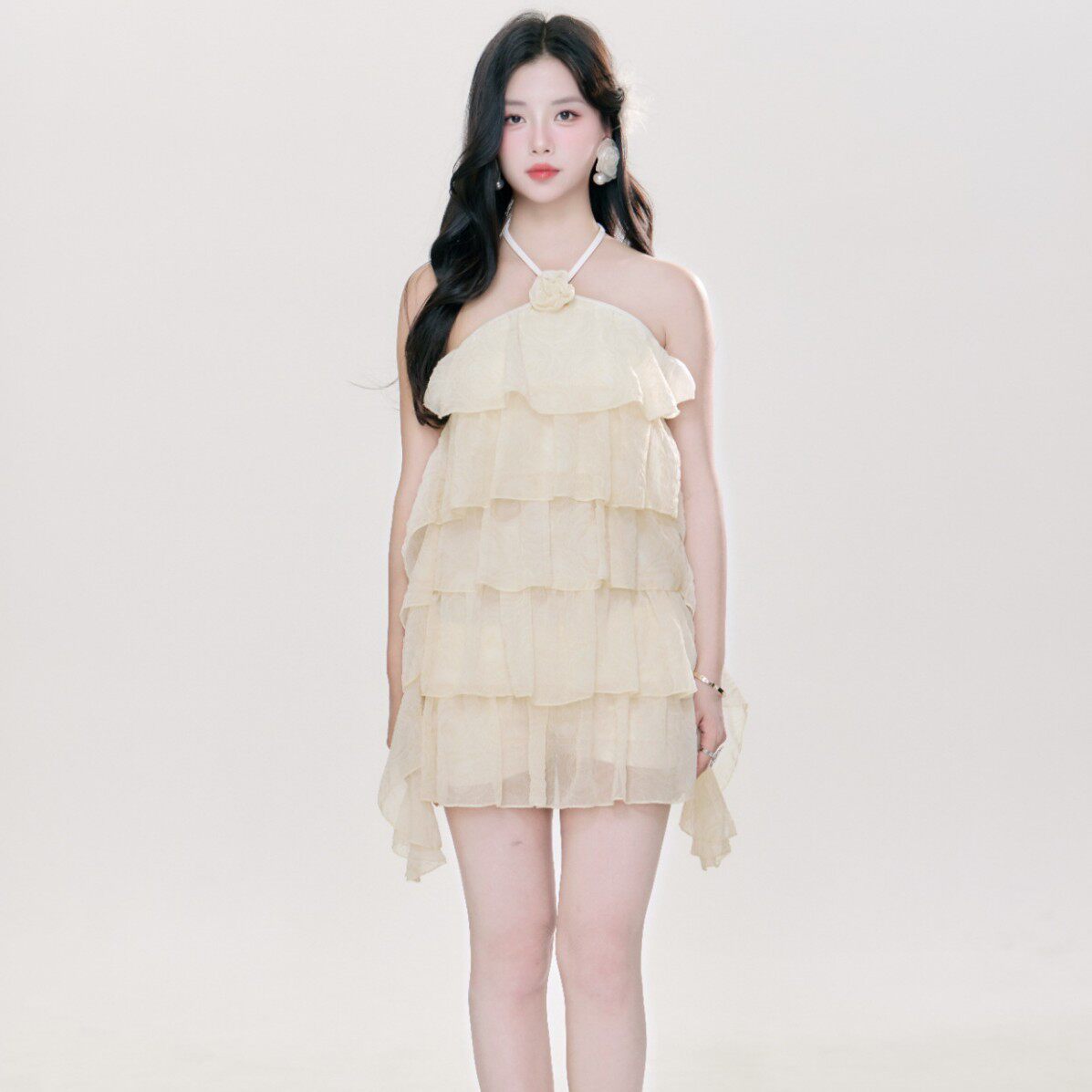 游泳女款保守分体高级泳衣夏季性感无袖挂遮肚显瘦长款时尚蛋糕裙