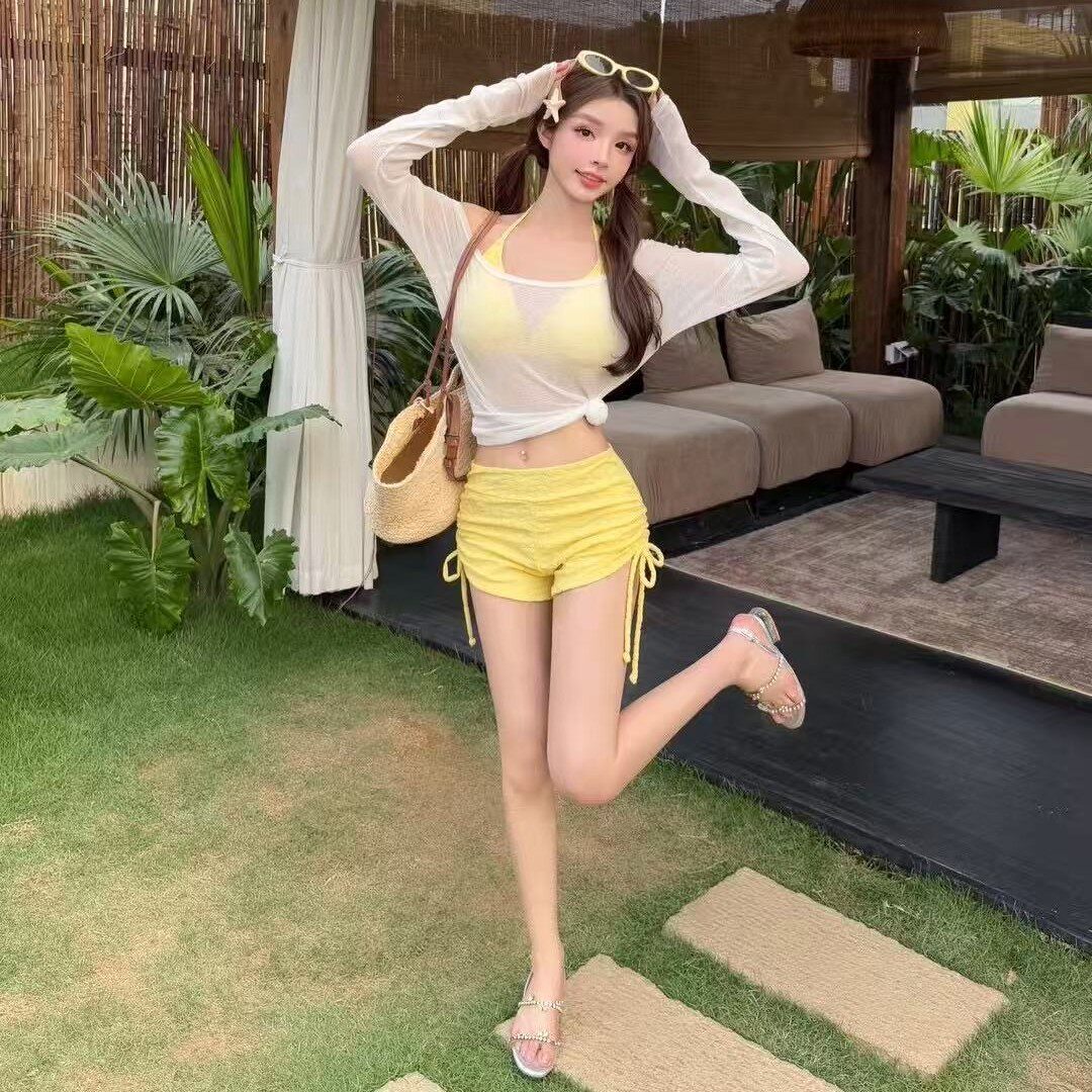 新款比基尼泳衣女高级感纯欲可爱甜美小香防晒长袖外衫遮肚显瘦