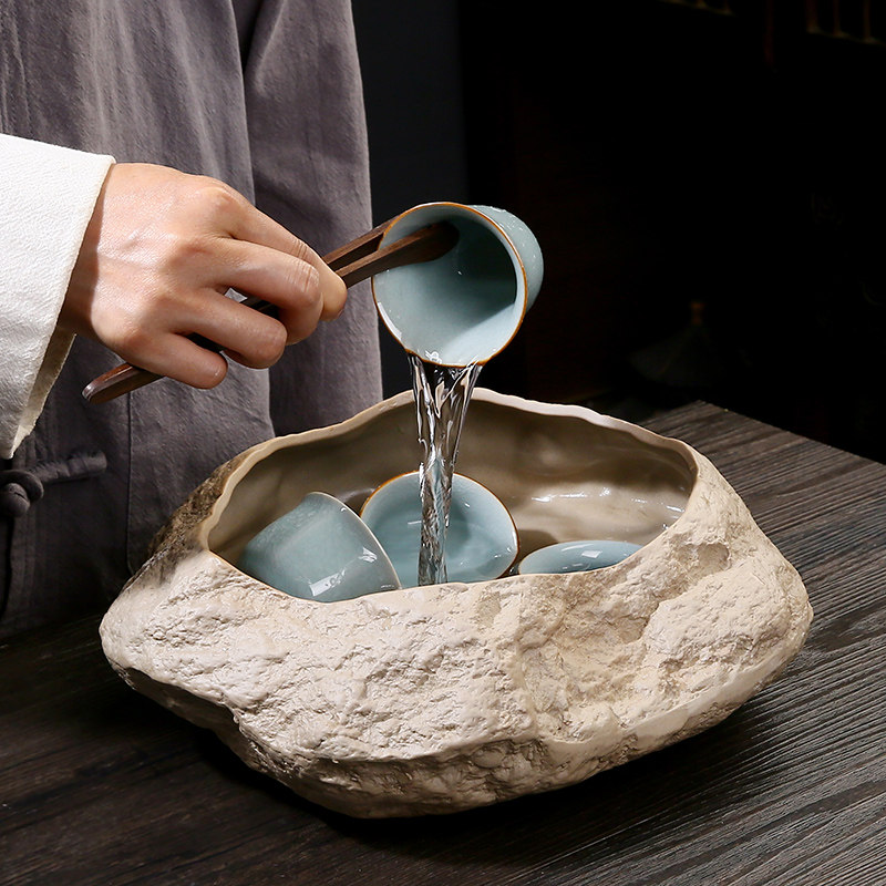 茶洗彷天然石头陶瓷大号家用客厅水洗茶杯盆功夫配件水盂小茶渣缸