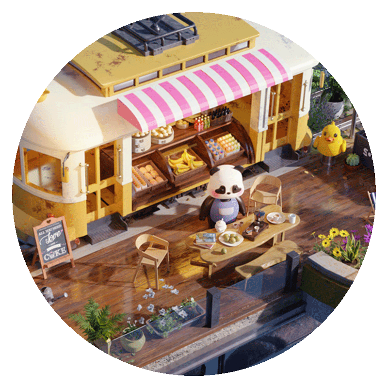 Blender零基础场景设计教程春日列车小店模型建模材质灯光渲染