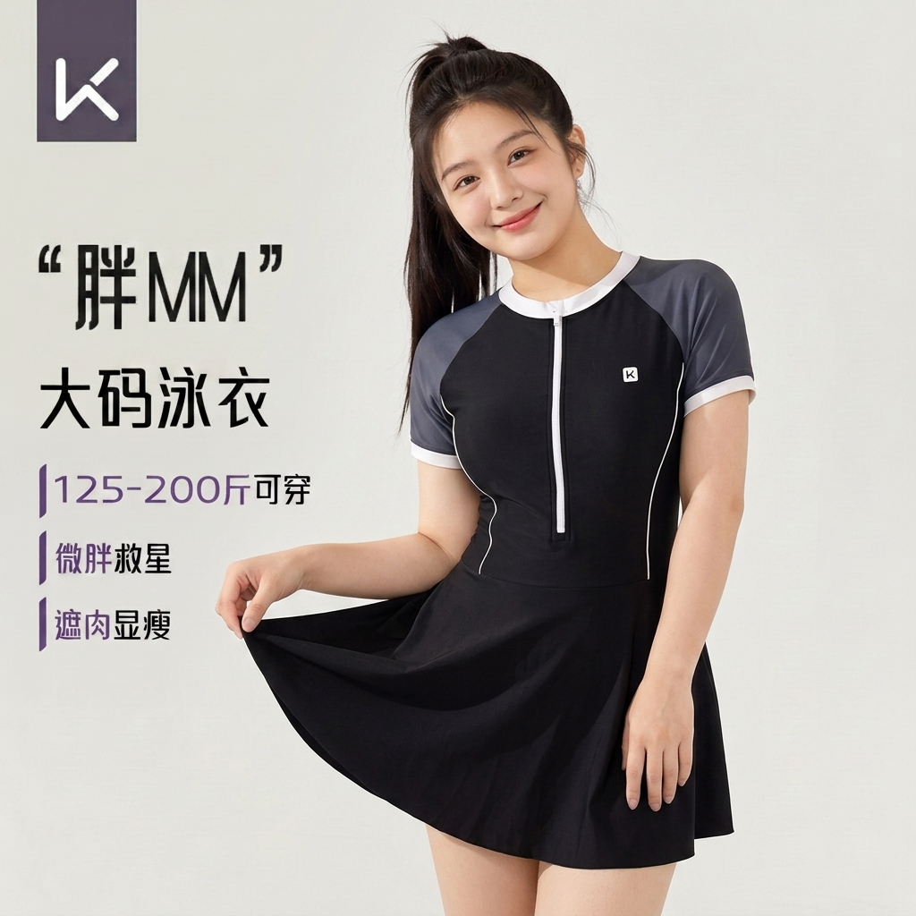 Keep大码泳衣女款成人胖mm200斤显瘦遮肚游泳馆专用大码竞速泳装