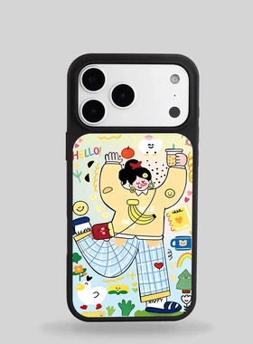 开心女孩高铝磨砂磁吸适用苹果iPhone17ProMax防摔手机壳15新款原创设计保护壳可爱全包防摔黑色13/14Pro