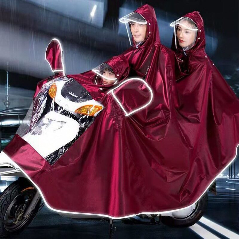 雨衣电动车摩托车三人雨披加厚遮脚防暴雨新款雨衣母子电动车