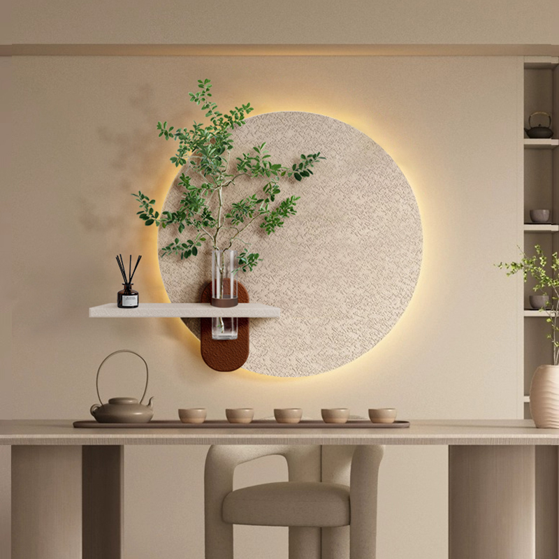 奶油风可水培绿植砂岩画餐厅立体装饰画发光灯客厅背景墙挂画壁画图片