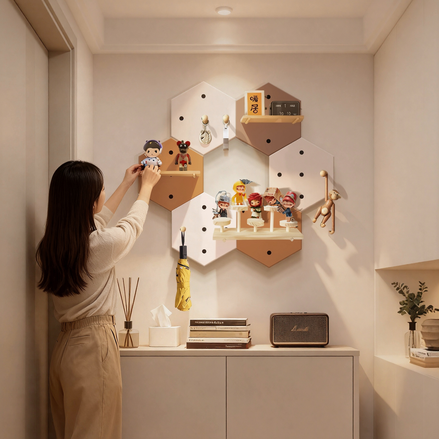 洞洞板造型墙装饰画收纳架实木