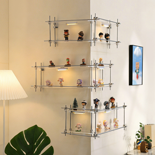 潮玩亚克力陈列柜挂墙上金属转角置物架透明收纳盒展示架手办盲盒