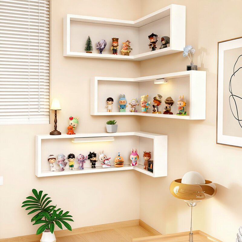 拐角墙上陈列架手办收纳盒简约转角盲盒展示架置物防尘亚克力柜子