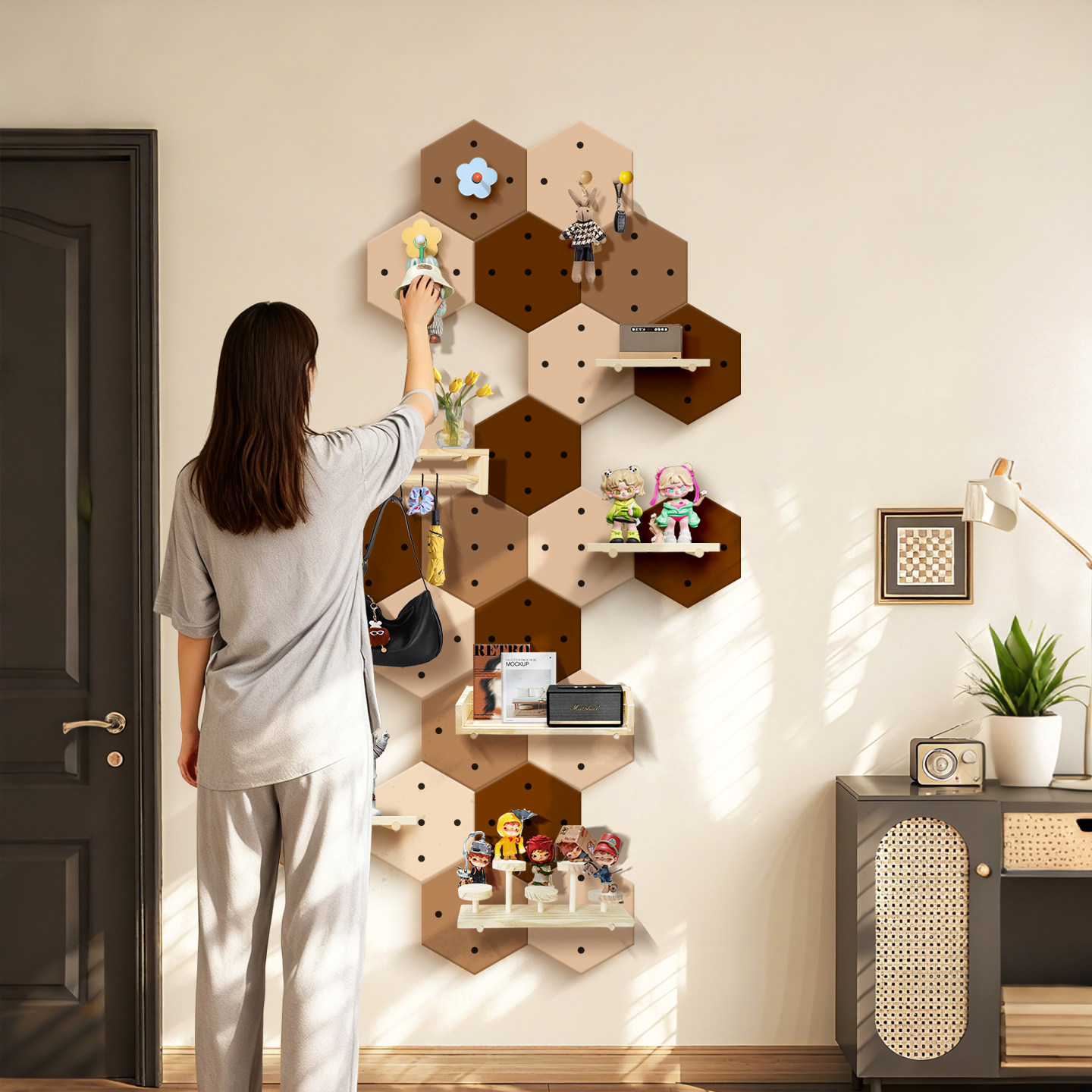 高级感墙壁上置物架洞洞板承重力强复古风实本入户门后窄款收纳架,住宅家具,搁板/置物架/家用陈列架,淘宝优惠券,粉丝福利购,淘宝优惠卷