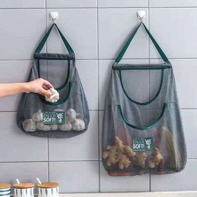 厨房墙挂式收纳挂袋家用果蔬放姜蒜镂空网袋透气储物袋