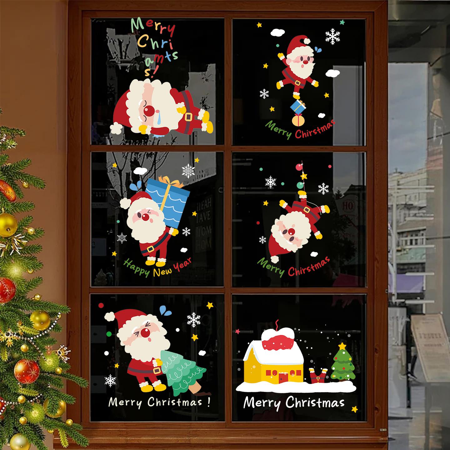 圣诞节装饰贴纸老人玻璃门