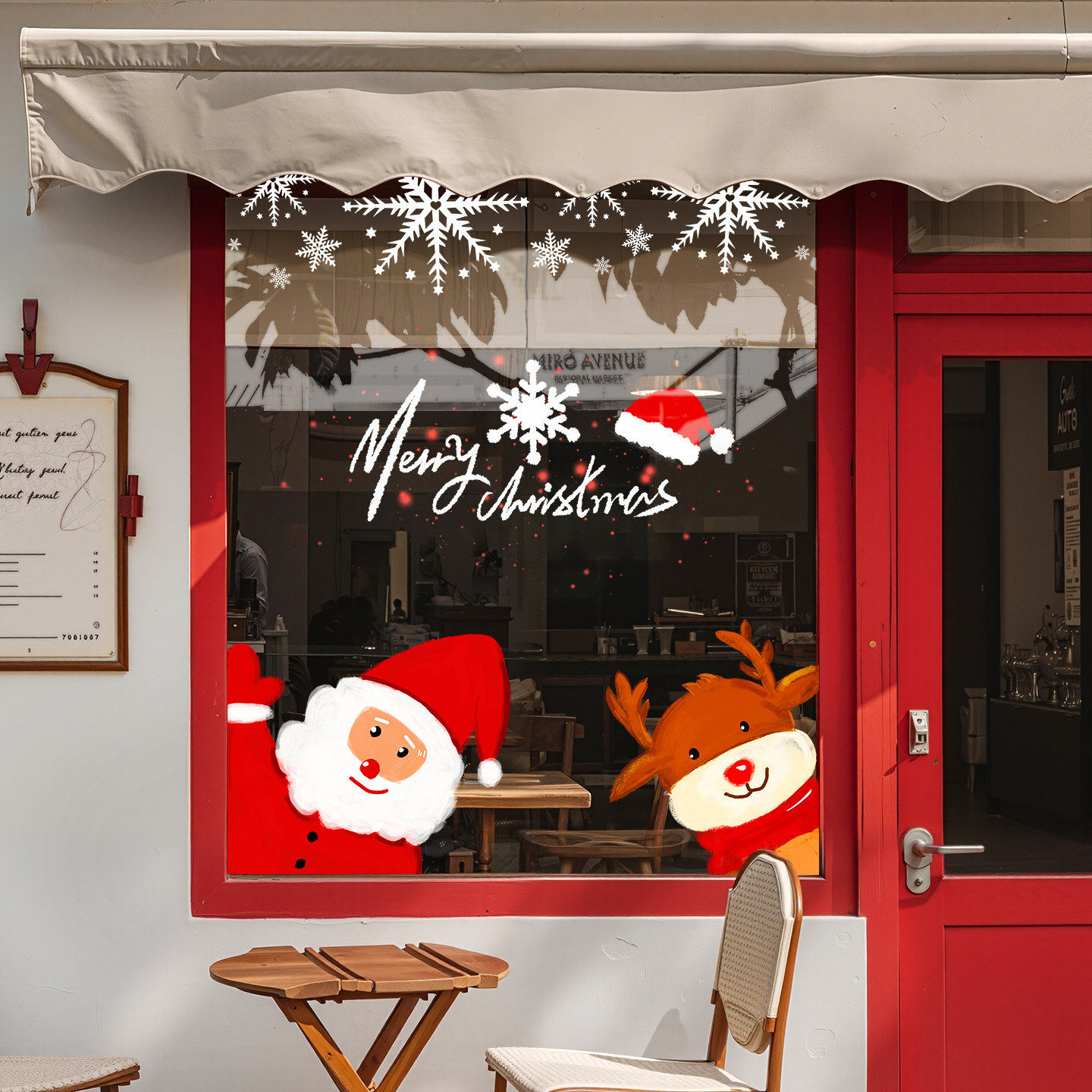 圣诞贴纸英文圣诞帽商场服装店铺玻璃门橱窗氛围布置装饰静电贴画