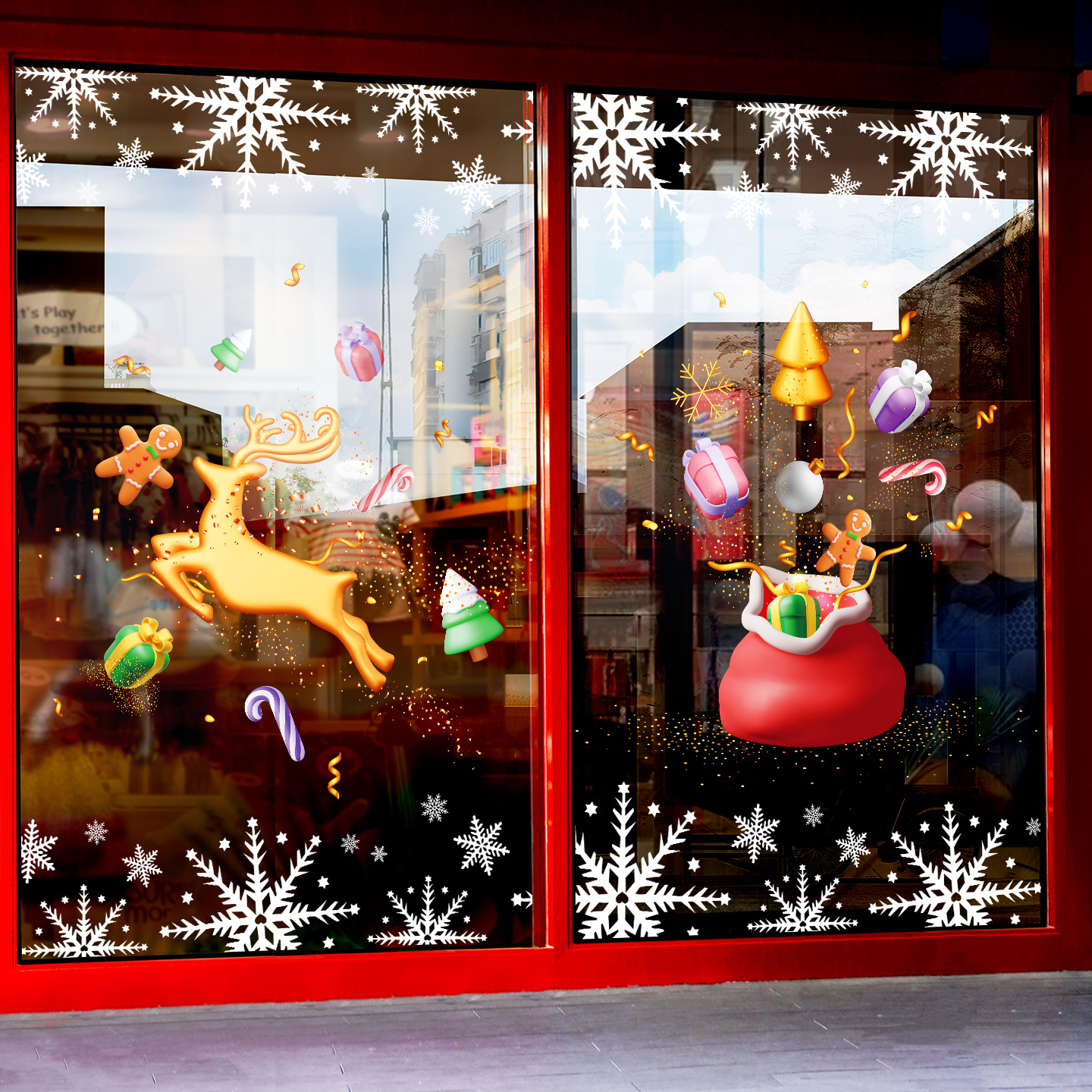 圣诞节装饰静电窗花金色麋