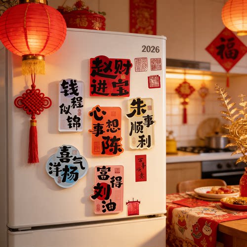 国风百家姓亚克力冰箱贴创意姓氏谐音祝福文字磁吸DIY装饰小礼物