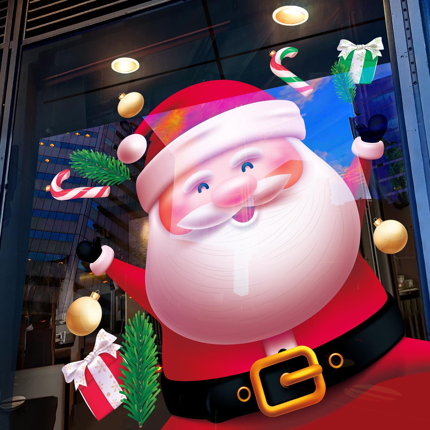 2026圣诞节圣诞老人静电贴商场酒店窗花橱窗玻璃贴纸门贴窗贴手绘