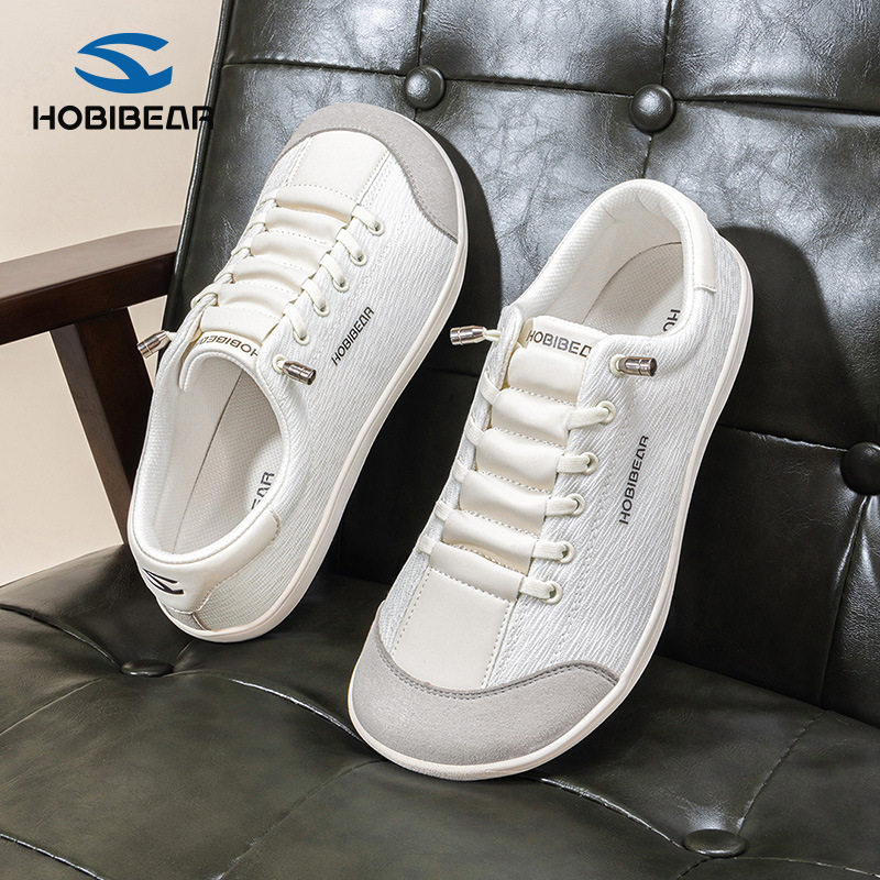 HOBIBEAR宽头鞋2026春秋织物透气网面休闲鞋运动鞋软底赤脚鞋平底