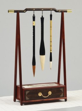 红木笔挂血檀云石带抽屉储物笔架文房四宝用品创意书房礼品教师节