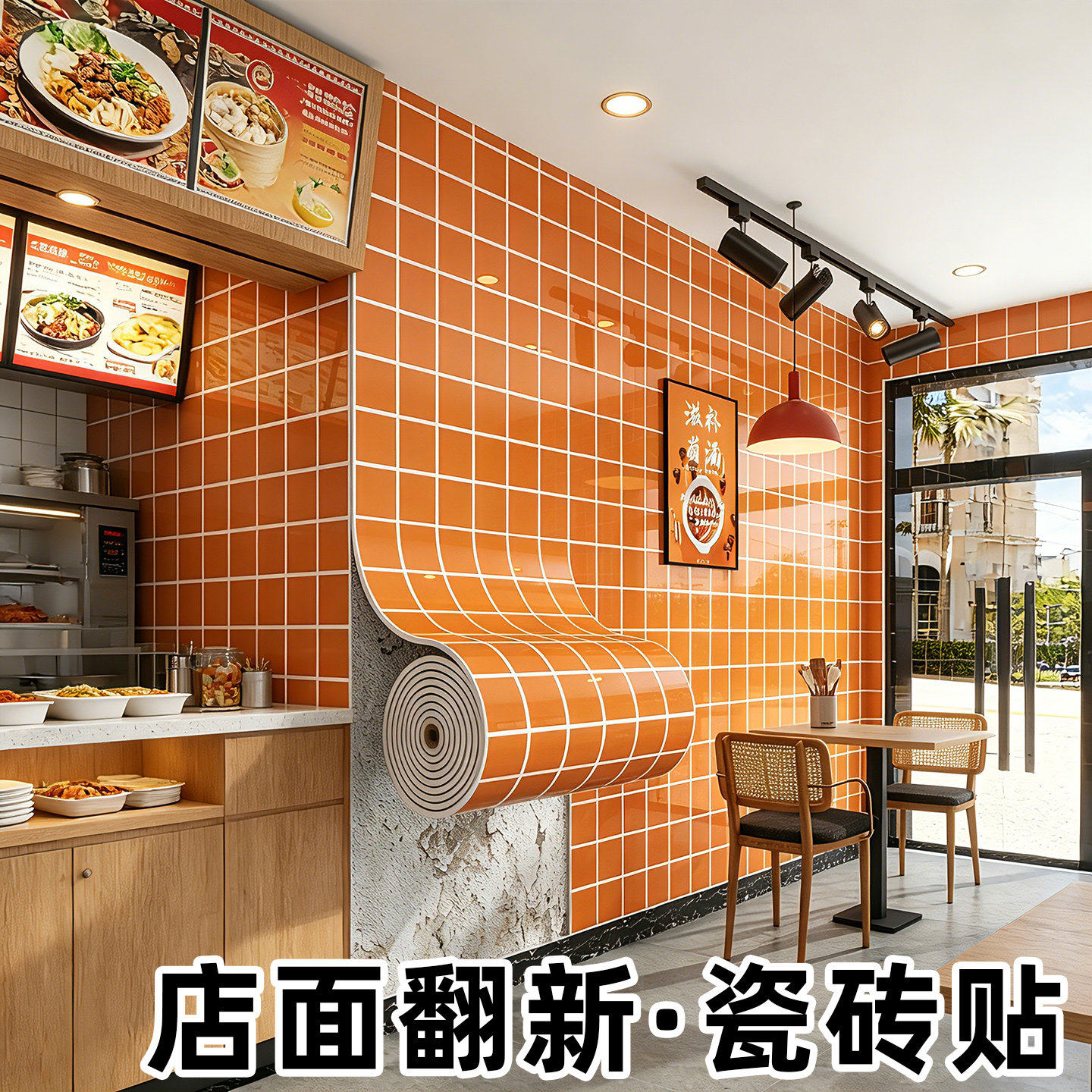 餐厅厨房仿瓷砖大理石贴纸墙面贴装饰室内装修掉灰墙专用墙板自装