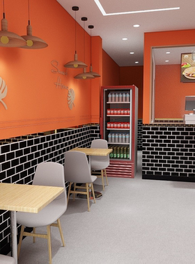 餐饮店墙纸加厚自粘超厚橙色壁纸饭店专用麻辣烫店装修防水防潮画