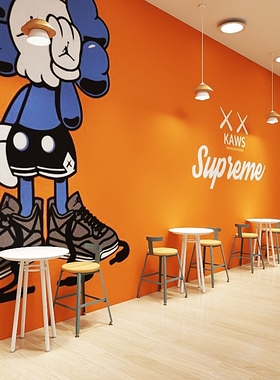 爱马仕橙色墙布小吃店专用墙纸咖啡店棋牌室麻将馆壁纸直播间背景