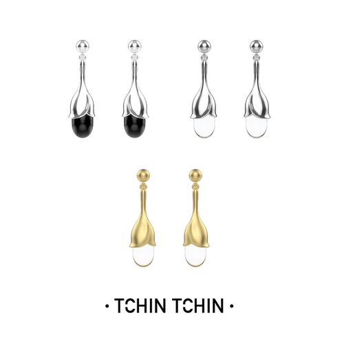 TCHINTCHIN 梦境花园系列 mini复古郁金香S925银水晶耳钉日常精致