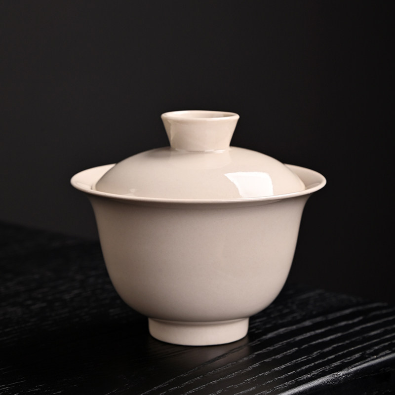 草木灰悬停盖碗简约素雅防烫泡茶器功夫茶具陶瓷敬茶碗泡茶杯带盖