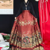 马上有钱 马面裙红色针织秋冬织金刺绣显瘦 大码 梦桑塔汉服新品